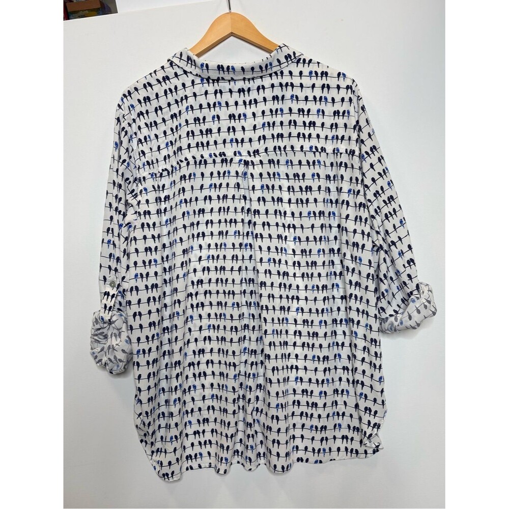 Jane and Delancey Bird Print Button Down Shirt Size 3X Tab Roll Up Long Sleeve - Picture 4 of 8